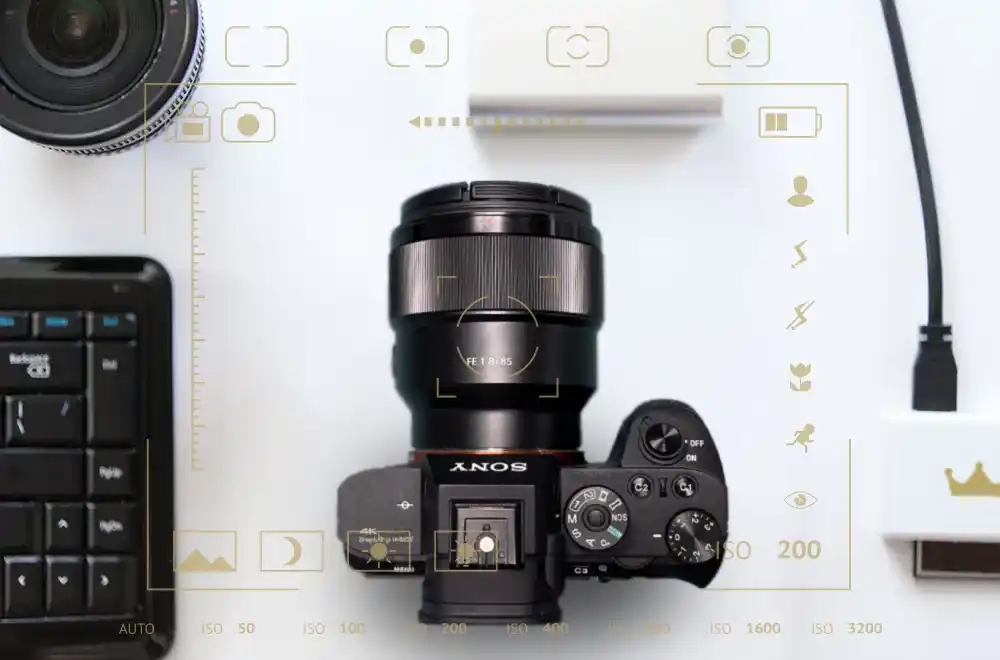 Hier sehen sie ein Bild einer modernen Profi Sony Kamera 